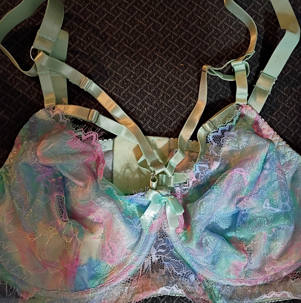 NWOT Tie Dye Multicolor Strappy Lace Bra - Picture 2 of 5